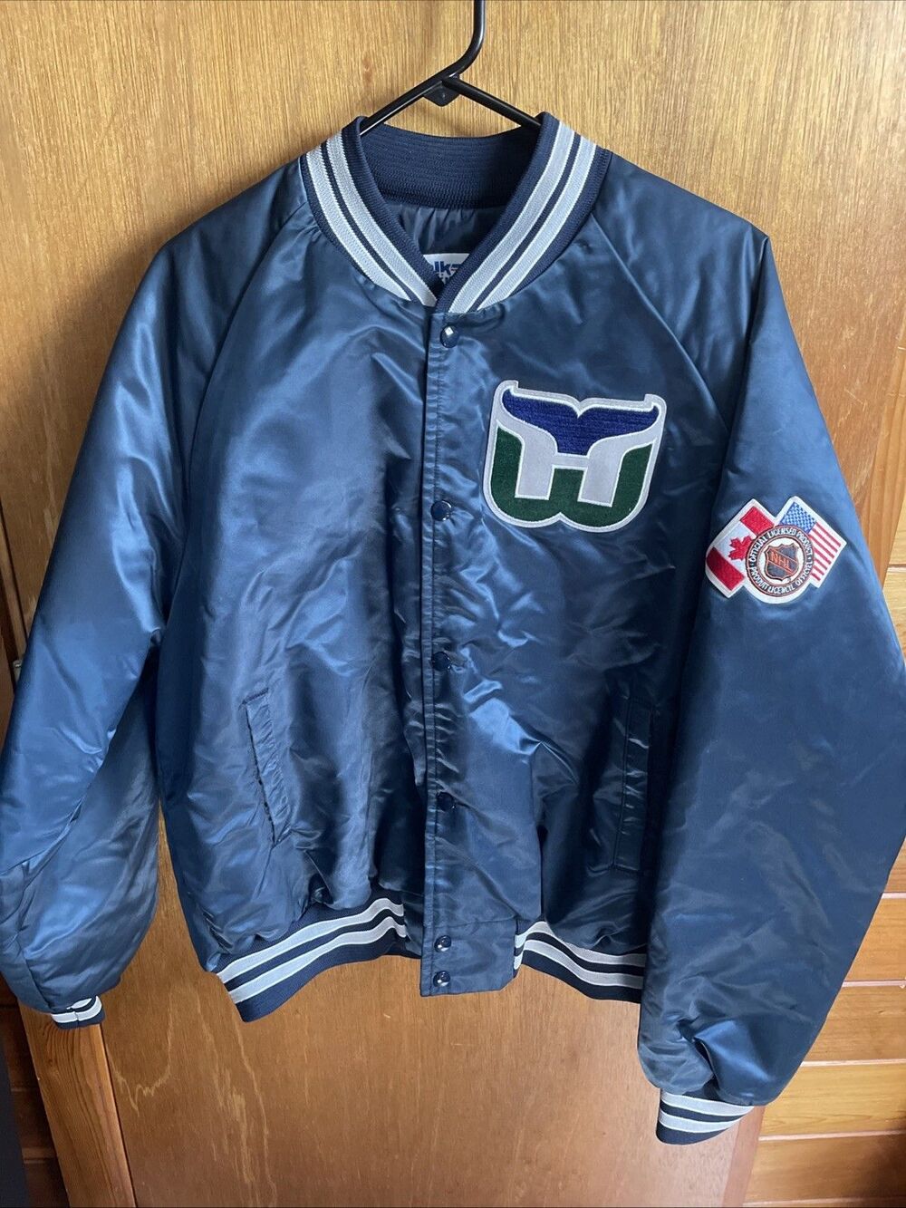 Vintage Hartford Whalers Jacket Satin Bomber NHL  Extra Large Chalk Line Rare